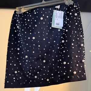 H&M Black Mini Skirt with Pearl Details